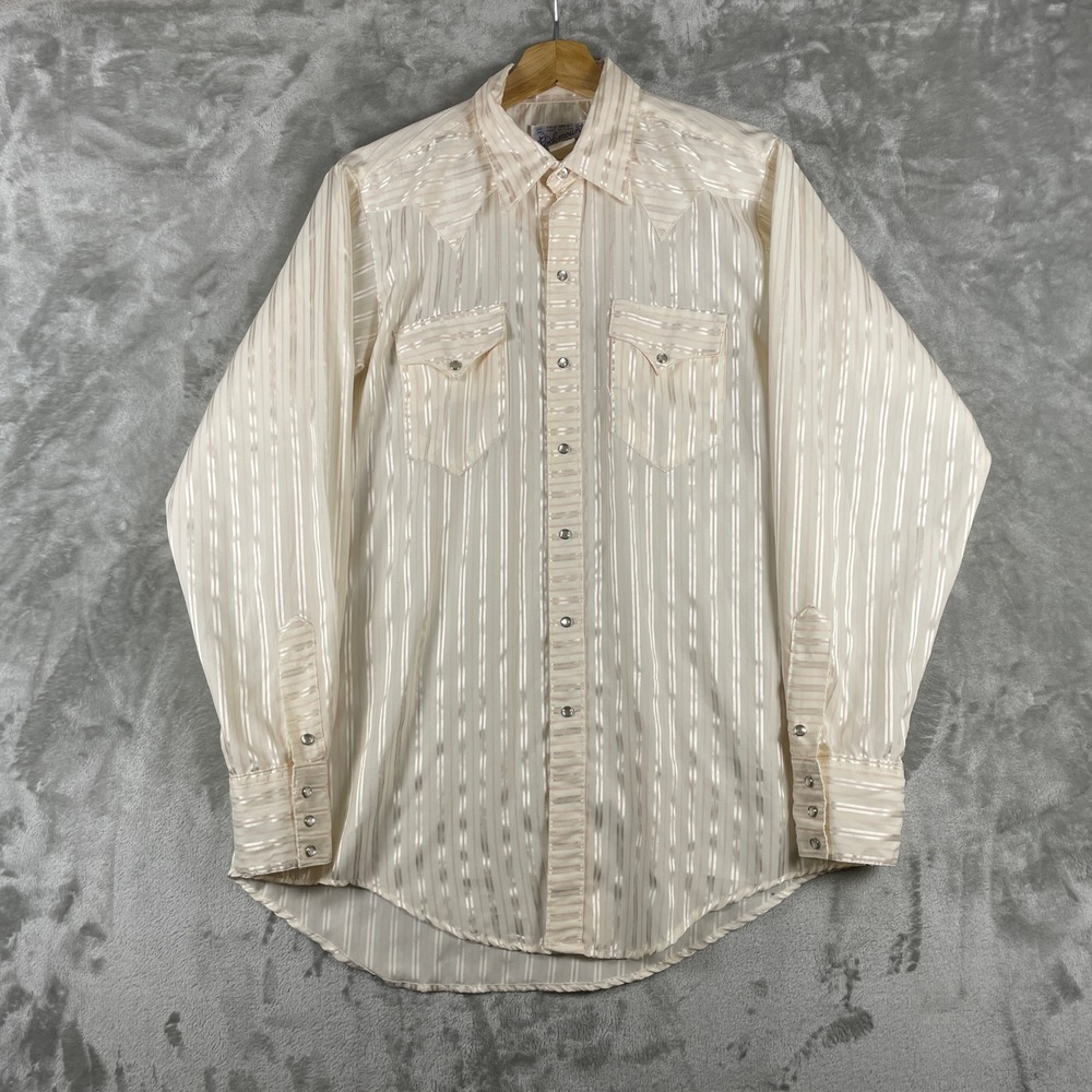 Vintage Rockmount Ranch Wear Shirt Mens 16-34 White Striped Western Pearl Snap